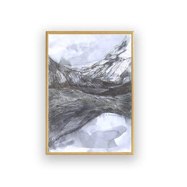 Mountains landscape black-white sketch thumb