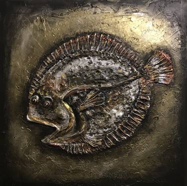 Fish original canvas, flounder painting, flatfish pictures thumb