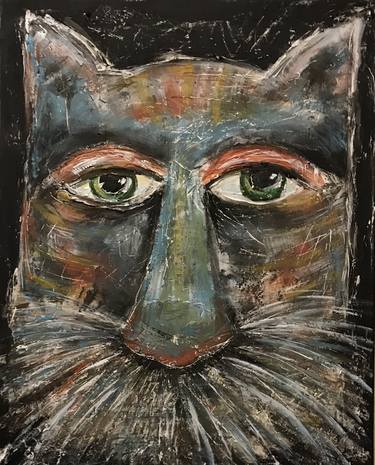 An old unshaven cat painting on canvas thumb