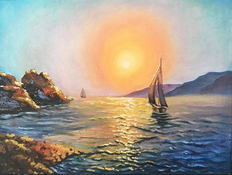 sailboat sunset painting