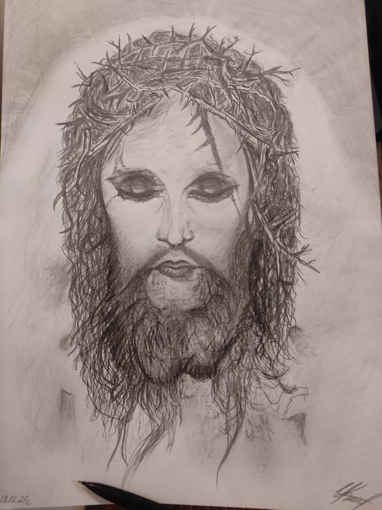 Jesus Christ with open, close eyes Drawing by Irina Milanova | Saatchi Art