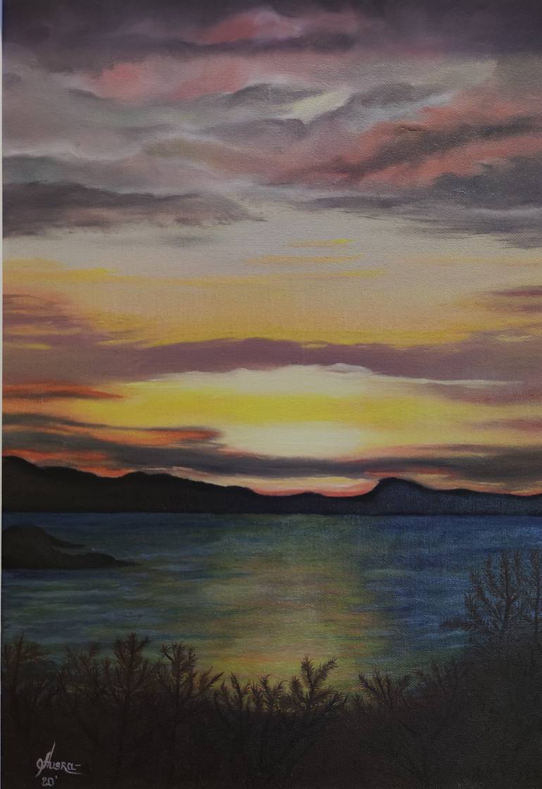 Golden Sunset in Athens Painting by Ausra MANAMANGAS | Saatchi Art