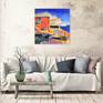 Mediterranean coastal villa, seascape, beach painting