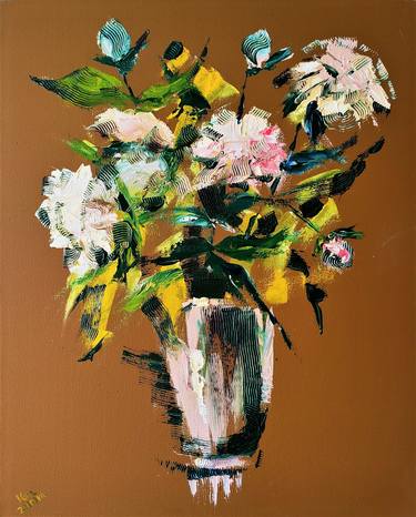 Flowers in a Vase, Peonies Oil on Canvas thumb