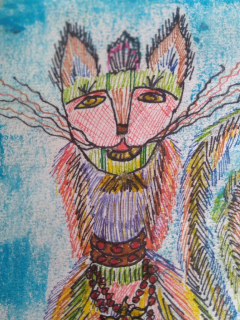 Original Abstract Cats Drawing by Carmella Teresa