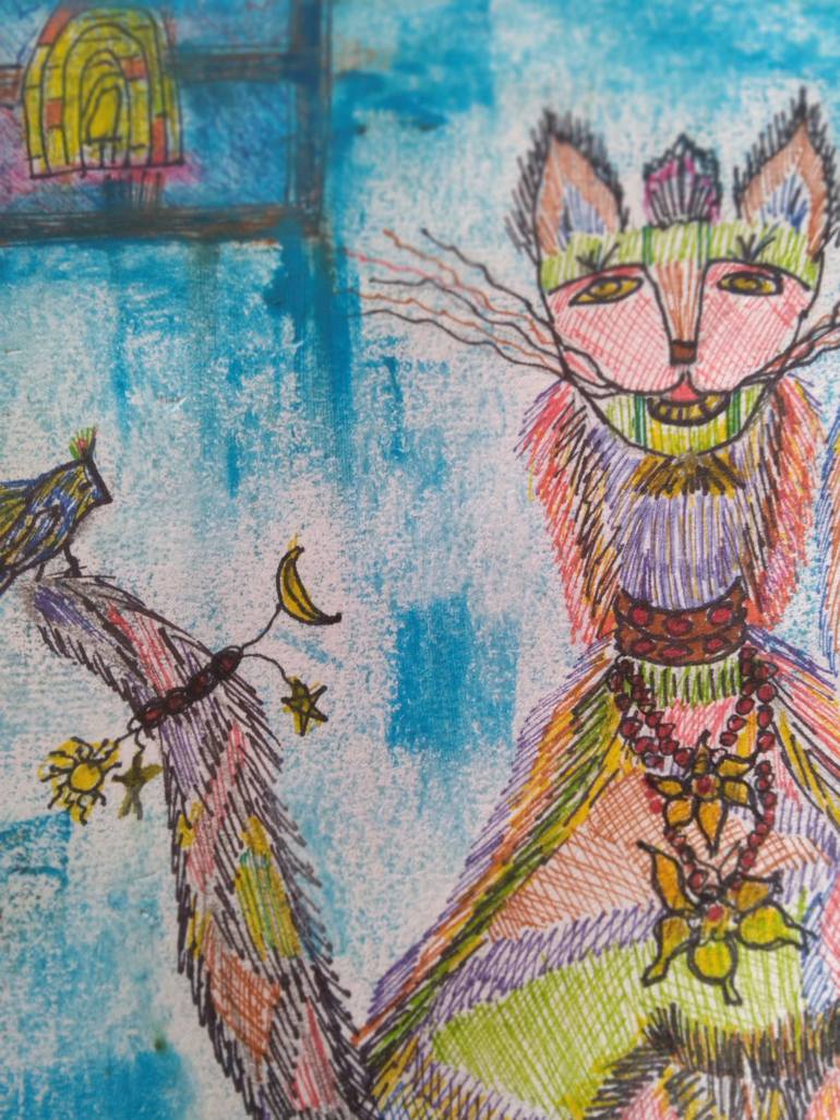 Original Abstract Cats Drawing by Carmella Teresa