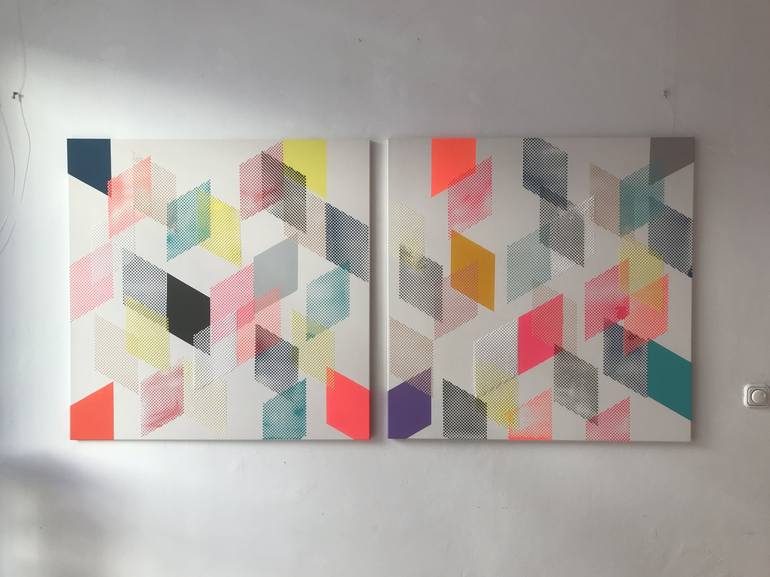 Original Abstract Geometric Painting by Juergen Katzenberger