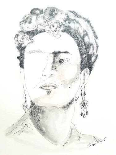 Frida Kahlo wall art  portrait ,drawing  Kalho wall art Mexico thumb