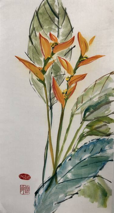 Original Art Deco Floral Paintings by Ling Pitts