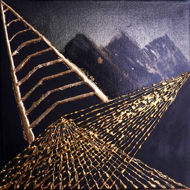 Geometric textured black and gold abstract painting thumb