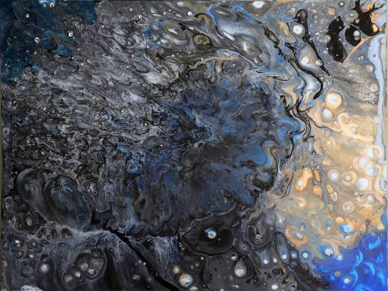 Cosmic stream blue fluid art abstraction with rhinestones Painting by ...