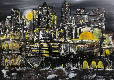 Print of Abstract Cities Paintings by Granny C Abstracts