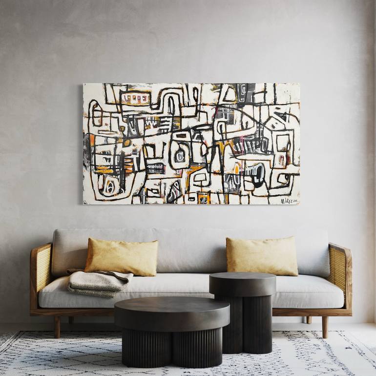 Original Black & White Abstract Painting by Martin Breeze