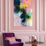 Ethereal Wonder abstract expressionist painting by Jessica Slack in-situ on pink wall