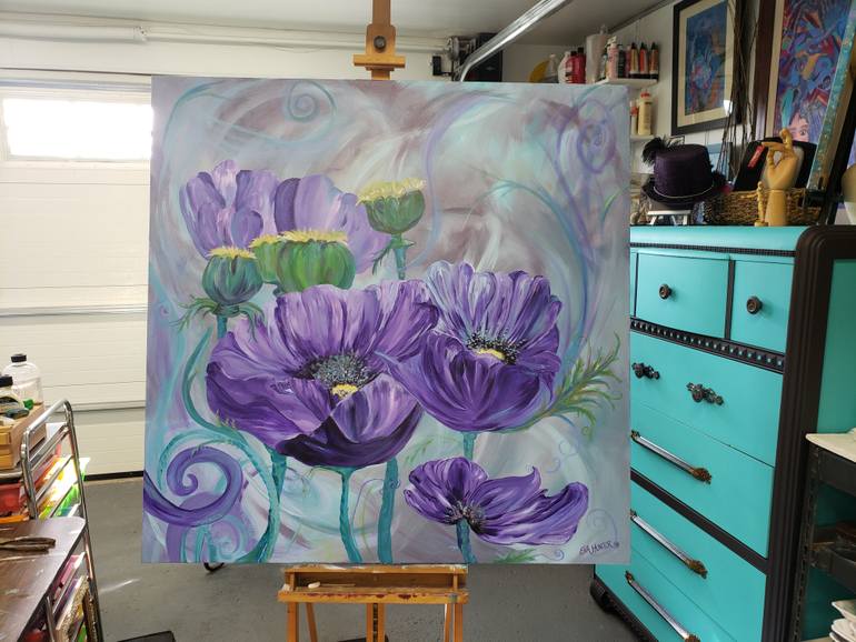 Original Abstract Expressionism Floral Painting by Eva Hunter