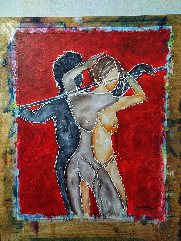 Original Figurative Nude Painting by Aman Kumar
