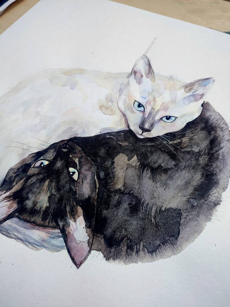 Original Cats Painting by Leyla Zhunus