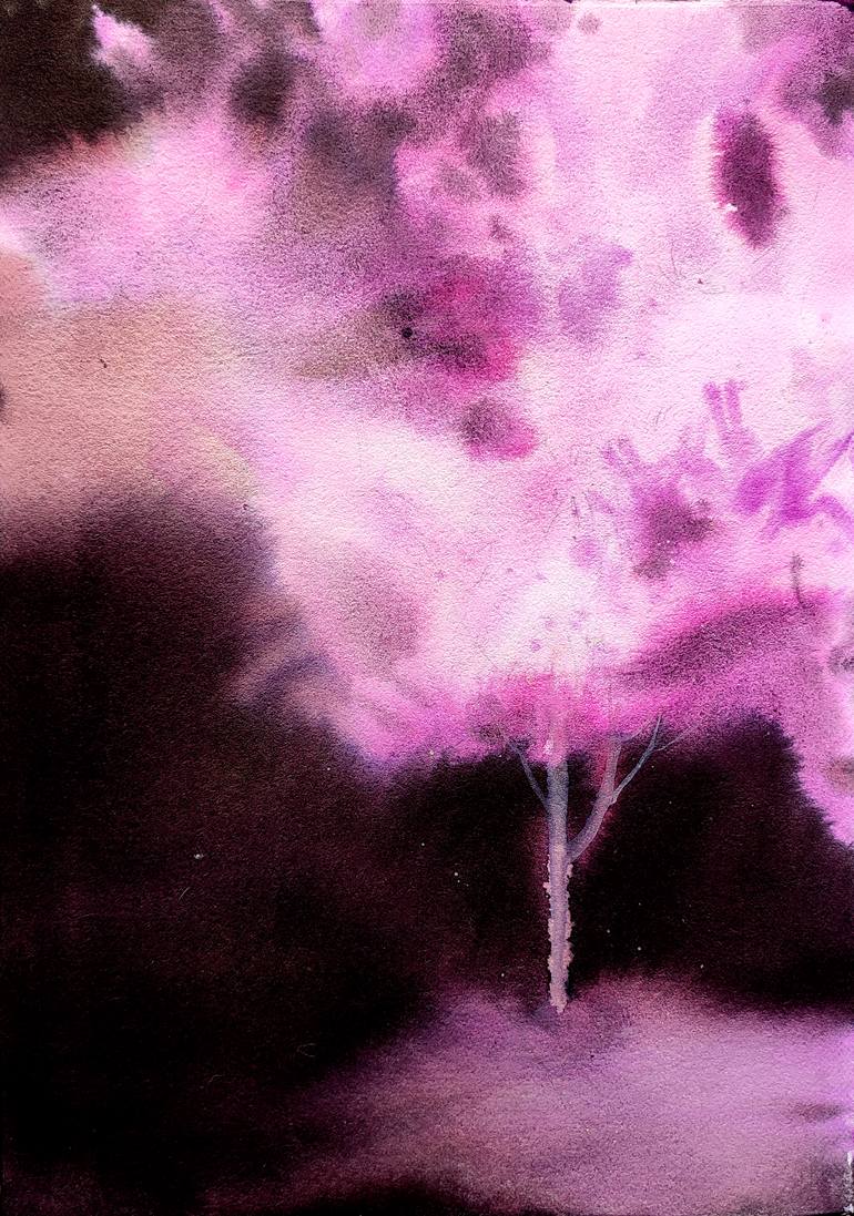 Original Landscape Painting by Leyla Zhunus | Contemporary Art on Paper | The night garden