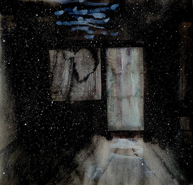 Original Home Painting by Leyla Zhunus | Abstract Art on Paper | The night remained inside