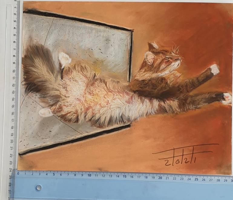 Original Art Deco Cats Painting by Adel Fahmi