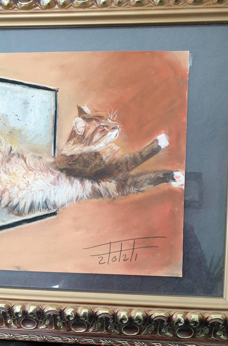 Original Art Deco Cats Painting by Adel Fahmi