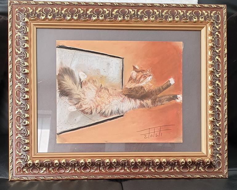 Original Art Deco Cats Painting by Adel Fahmi