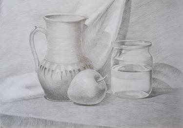 SIMPLICITY still life drawing pencil art black white grey thumb