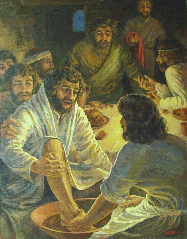 The Washing of the Feet, Christian Art Print, Jesus Washes Disciples ...