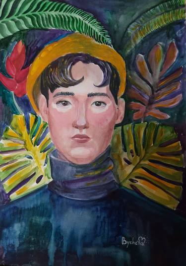 Original Art Deco Portrait Painting by Anastasiia Bycheva