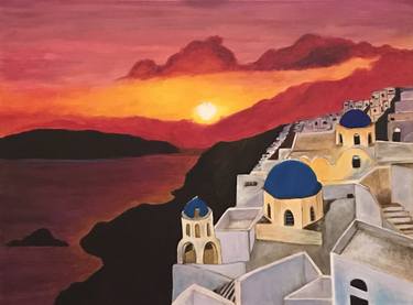 IP02 Sunset Artistic Cool Gift #15543 Santorini Greece Painting Keyring 