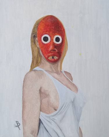 Blonde with red African mask thumb