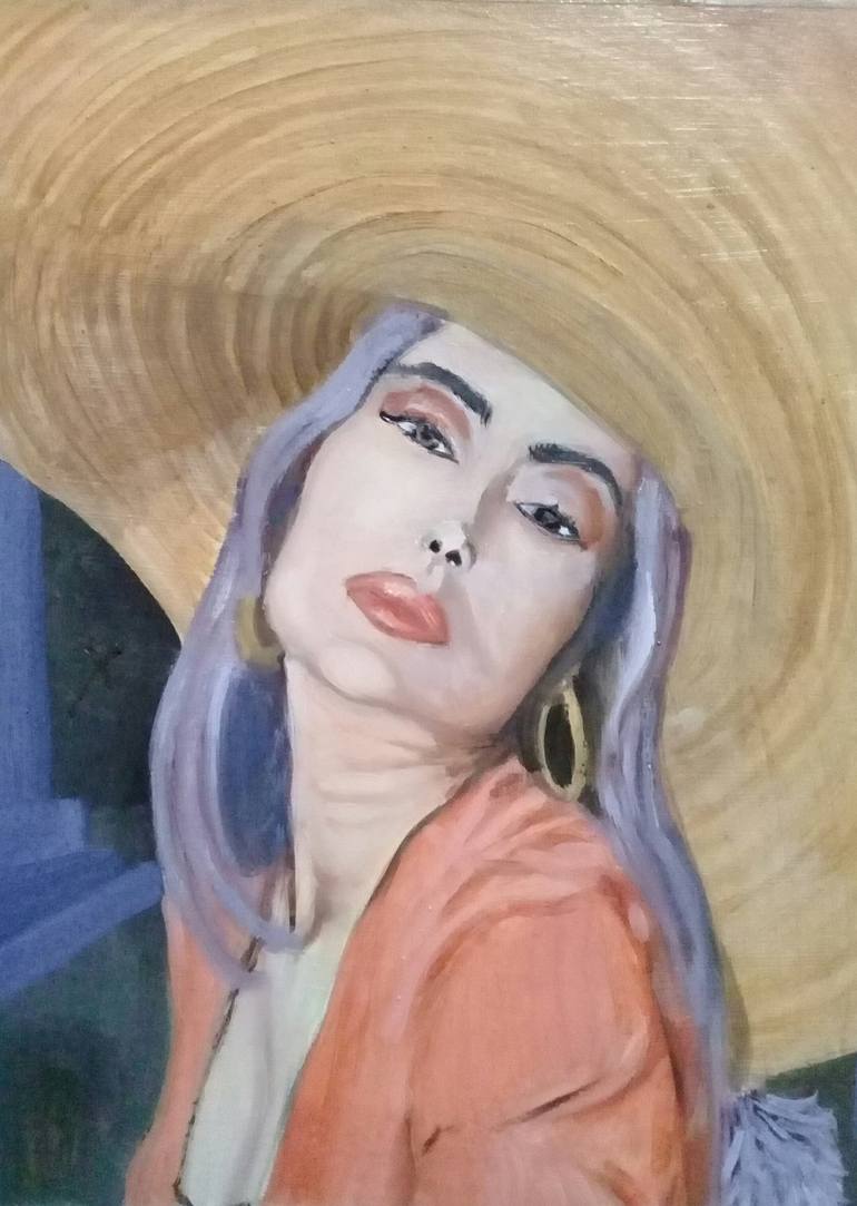 Retrato de mujer con sombrero Painting