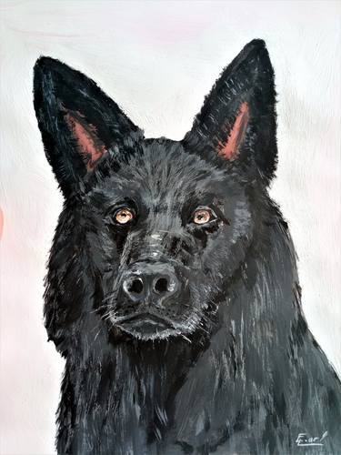 black dog portrait original acrylic painting on paper thumb