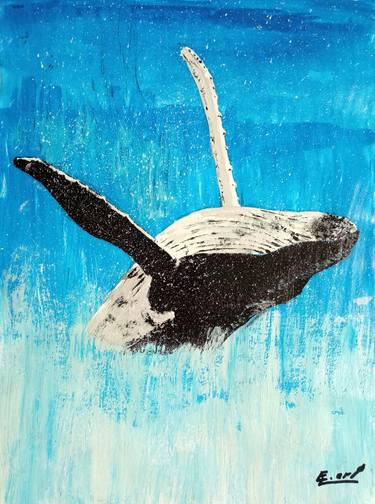 Ocean Whale Painting, Original Acrylic sea art, seascape painting thumb