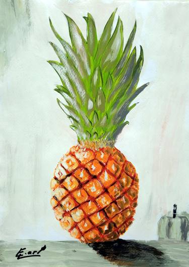Pineapple Original painting, acrylic on paper, fruit wall art thumb