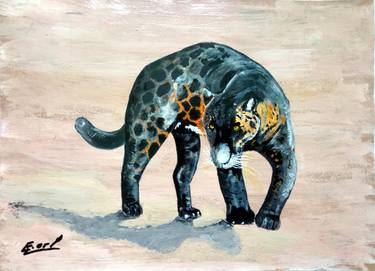 Black Leopard painting, tiger art work thumb