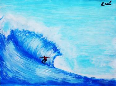 Breaking Blue Wave, surfing painting thumb