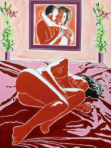 erotic nude woman painting red art paintings female artwork by israeli painter raphael perez thumb