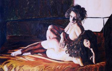 2 women painting nude woman paintings naked couple  artworks raphael perez thumb