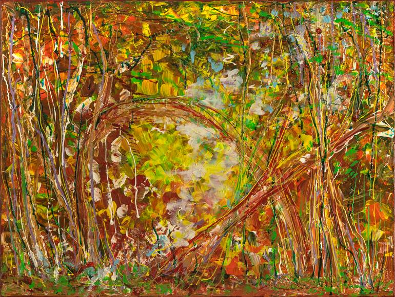 Original Nature Painting by Elena Giersch | Abstract Expressionism Art on Canvas | Magic of the Autumn Forest.