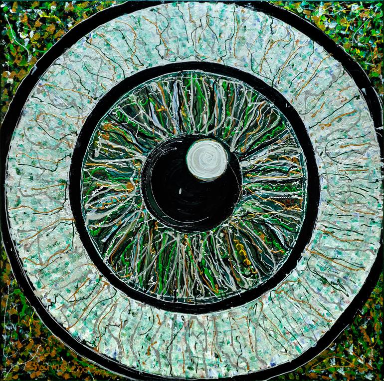 Original Body Painting by Elena Giersch | Abstract Expressionism Art on Canvas | Green mirror of the soul.