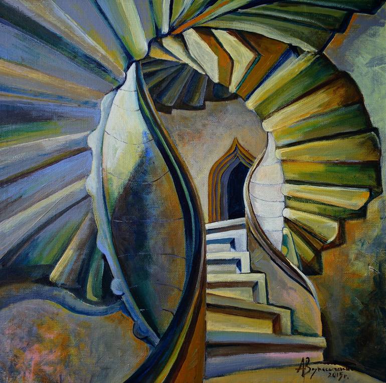 The stairs. From ancient Russian architecture. Painting by Alex
