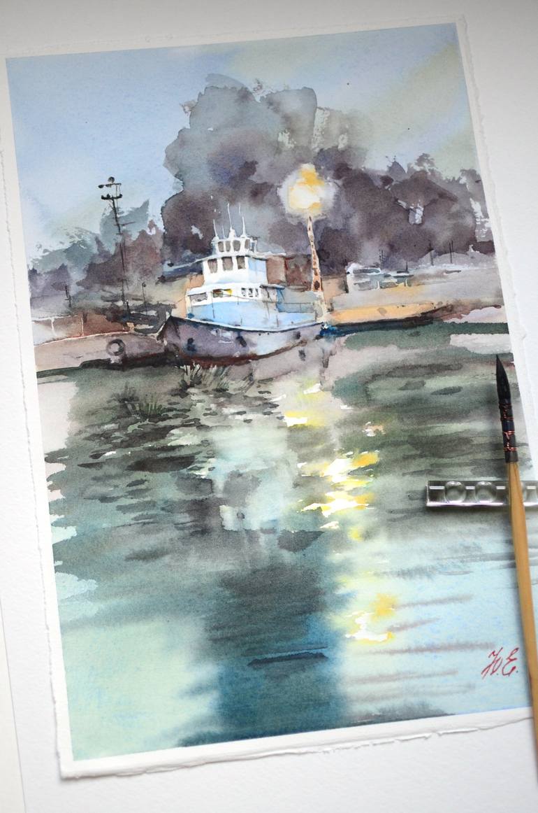 Original Fine Art Ship Painting by Yulia Evsyukova