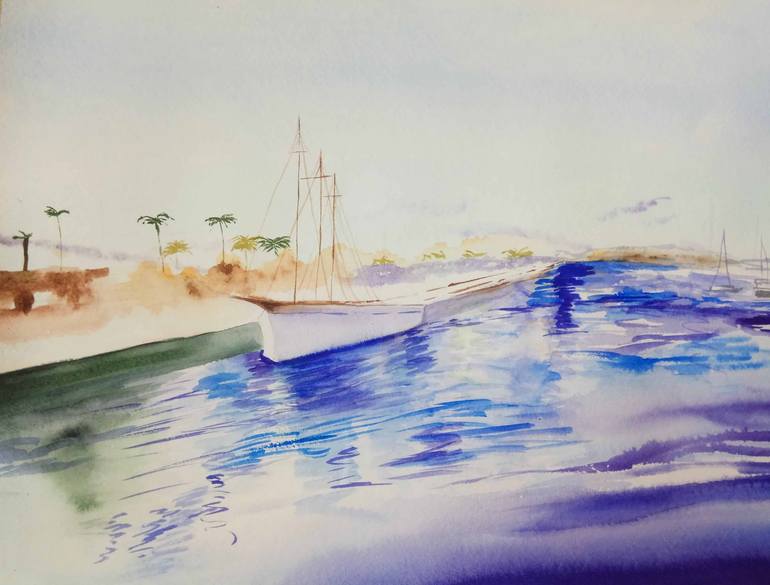 Original Boat Painting by Elena Tikhonova 