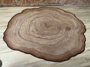 Organic Round Sanded Leather Tree Art Rug thumb