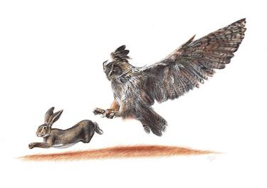 Eurasian Eagle-owl on the Hunt (Realistic Ballpoint Pen Drawing) thumb