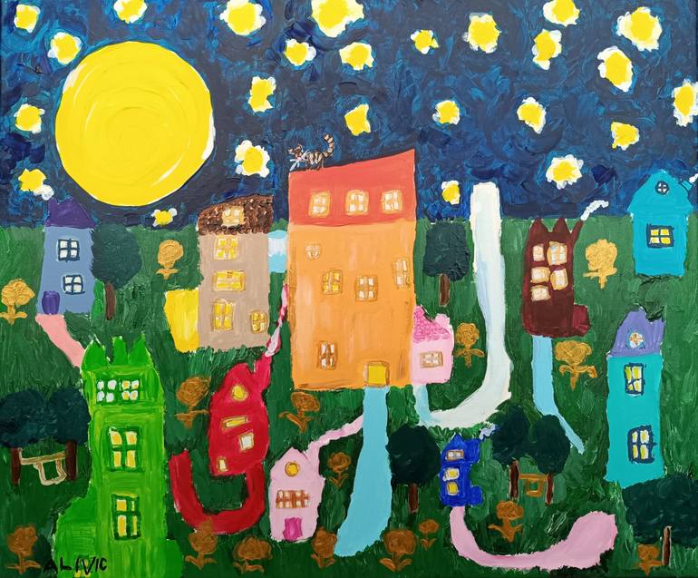 Original Abstract Cities Painting by Victoria Girerd