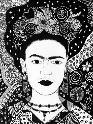 Frida Kahlo Black And White Portrait thumb