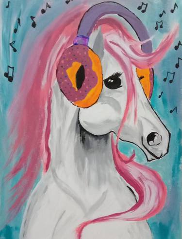 The picture is painted with acrylic paints "Horse music lover" thumb