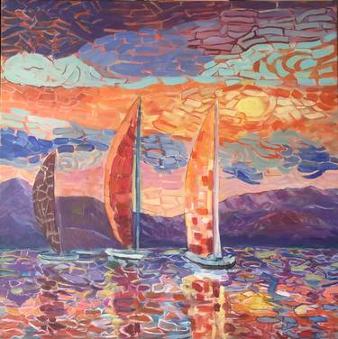 Print of Expressionism Sailboat Paintings by Siham Itani